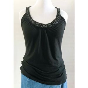 New York & Company Black Beaded Knit Tank Top